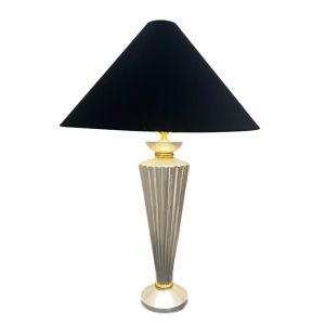 Table Lamp Donghia Silver Fluted Deco Style with Black Coolie Lampshade