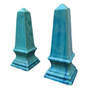 Pair Obelisk 27 inches high Aqua Blue Green 